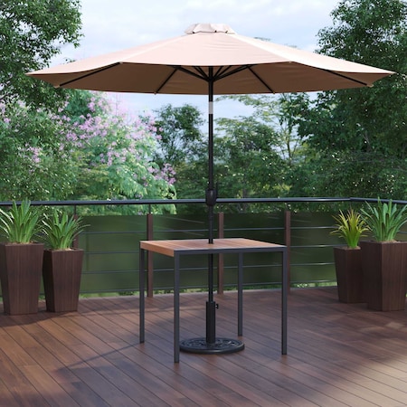 Flash Furniture Faux Teak 35" Patio Table-Tan Umbrella & Base XU-DG-UH8100-UB19BTN-GG
